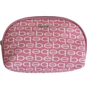 Bebe Pink All Over Logo Cosmetic Bag Makeup Pouch Zipper Closure NWOT